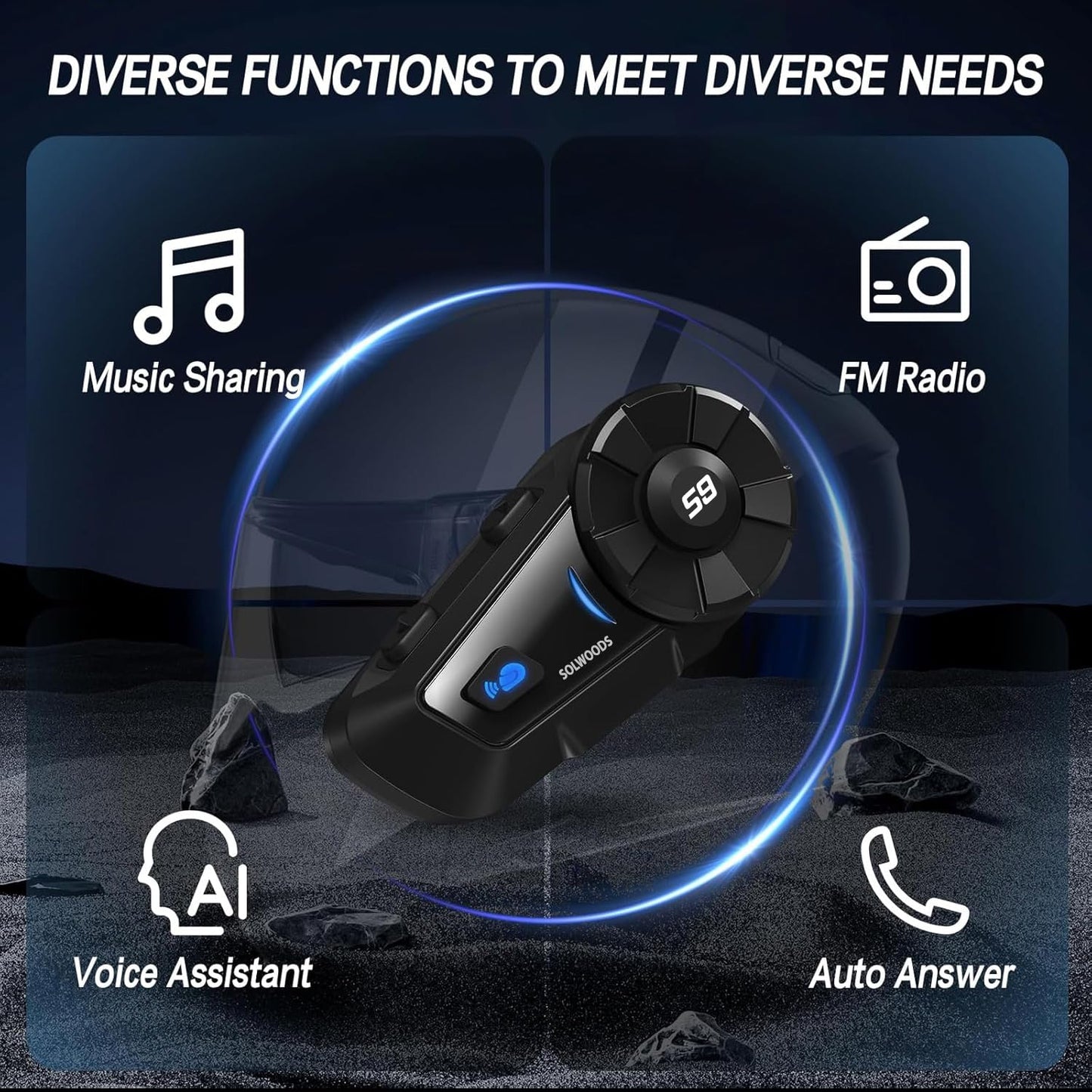 SOLWOODS S9 Motorcycle Intercom Bluetooth Headset